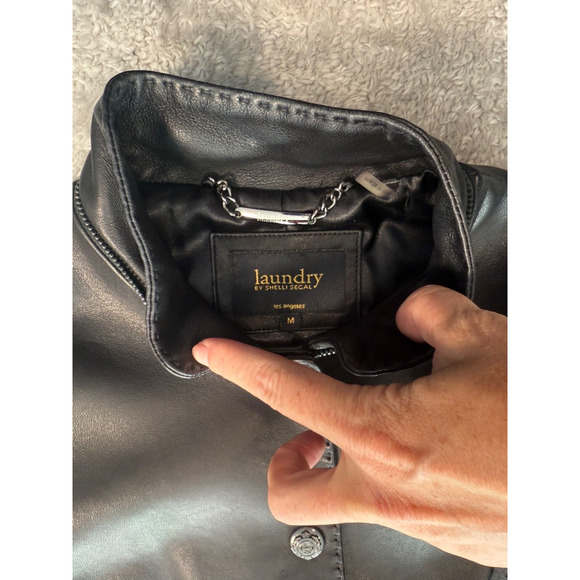 Laundry by Shelli Segal Black Leather Military Style Jacket Womens Size M Y2K - Picture 3 of 9